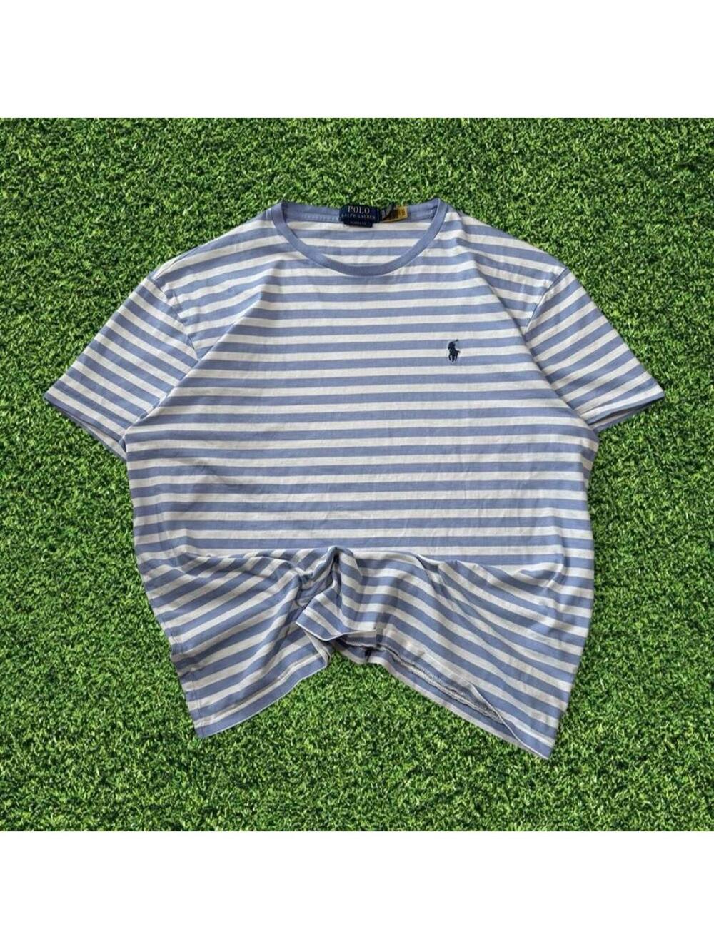 Polo Ralph Lauren White Blue Striped T-Shirt Size XL